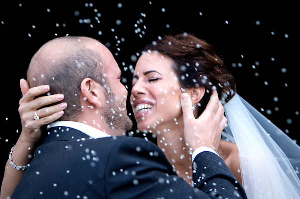 wedding photo by Bob and Dawn Davis Photography, winter wedding, snow, happy couple